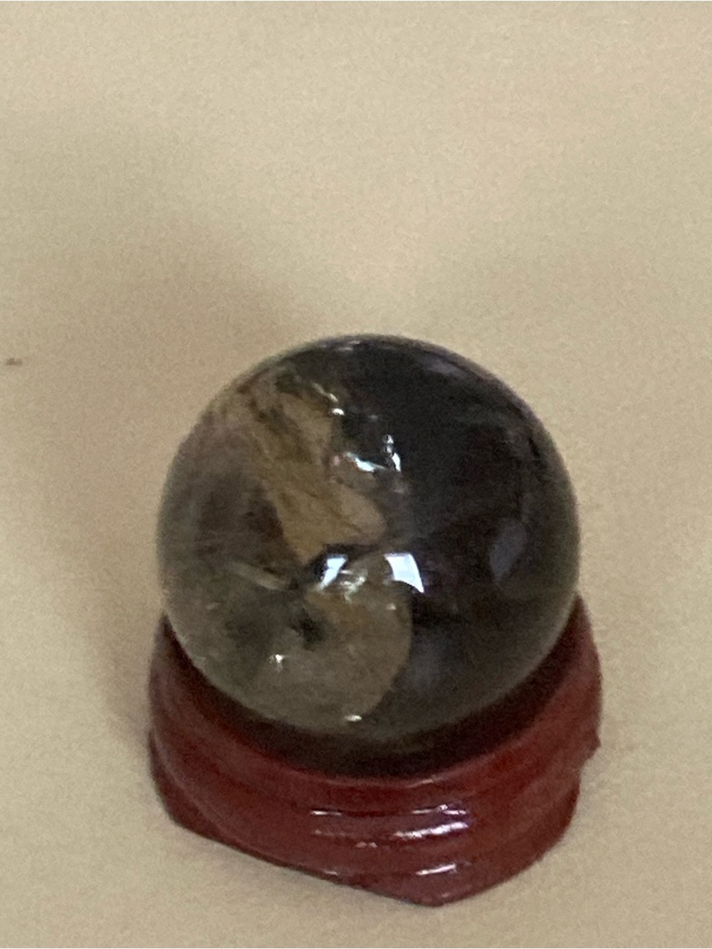 Smoky Quartz Crystal Sphere on Brown Wood Display Stand - Home Accents - Picture 2 of 6